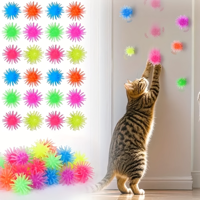 

12 Pack Interactive Cat Toy Balls, Wall-climbing Suction Cup Rubber Play Balls, Self-rolling & Self-entertainment Stimulating Activity Toys, Without Batteries, For Indoor Play