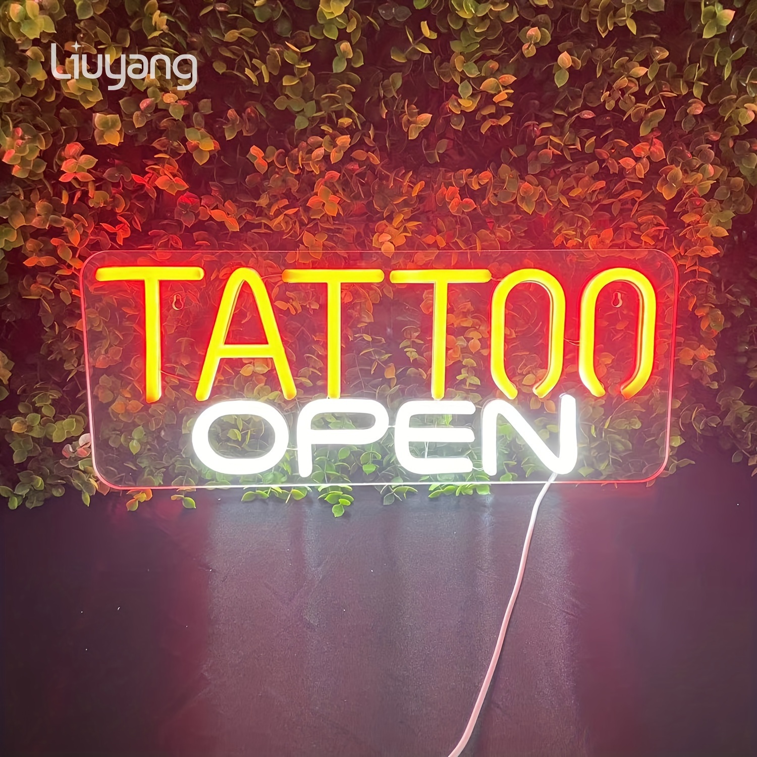 Image of Fomzze Tattoo Open Led Neon Lights, Neon Wall Decoration, Hanging Sign For , Tattoo Design Shops, Apartments, Bars, Usb Compatible With Laptops