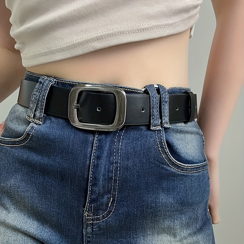 

1pc Ceinture à boucle en argent de style vintage, ceinture en cuir PU simple et polyvalente, accessoire pour jeans, pantalons et robes pour femmes.