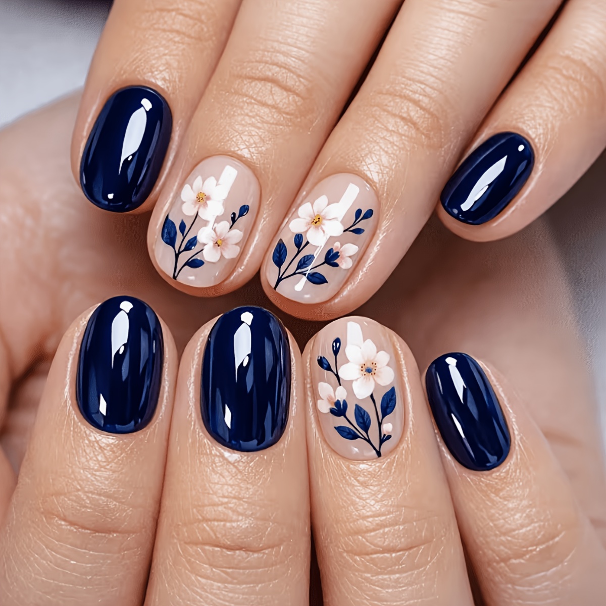 TEMU 24pcs Short Square Glossy -on Nails, Spring Summer Daisy Floral Pattern Shiny End, Cute Pointed Press-on Nail Stickers, Fake Nails Nail Kit,