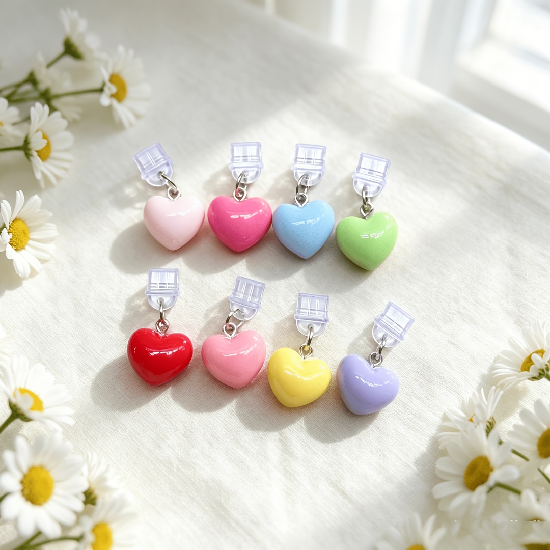 TEMU 5pcs Set, Random Styles/summer Macaron Heart-shaped Phone Dust Plugs & Charms, Colorful Design, Palette, Dust-proof, Protects Charging Port ,