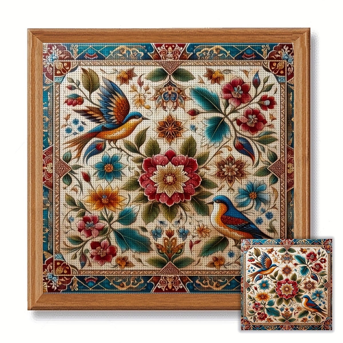 TEMU Kit de broderie au point de croix imprimé cadre 40x40 cm / 15.7x15.7 pouces 11CT/14CT avec floraux et magnifiques, adapté pour les débutants