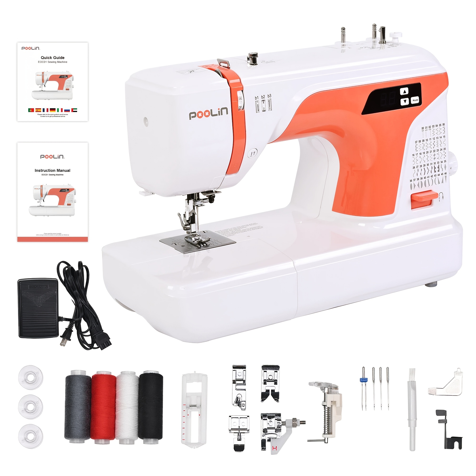 TEMU Poolin Eoc01-re Electronic Sewing Machine, 50 Stitches, 6 Presser Feet, Reverse Stitching, With Self-threading And Twin Needles Sewing Supplies