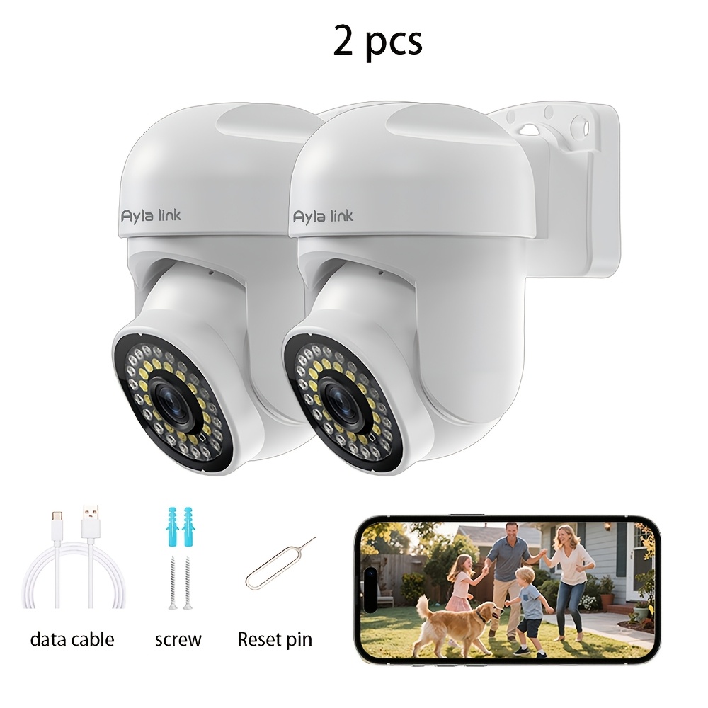 TEMU 2pcs Night Vision Wireless Wifi Camera 1296p Full Hd Indoor Indoor Dual-use Talk Pan-zoom 2.4g Wi-fi Smart Home Security Elderly Pet Care Home