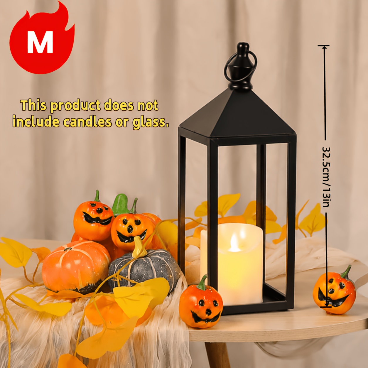 TEMU 1 pièce Cadres de lanterne en métal noir, Bougeoirs à cadre ouvert 17" et 13", Décoration de lanterne rustique de style ferme moderne, verre ni