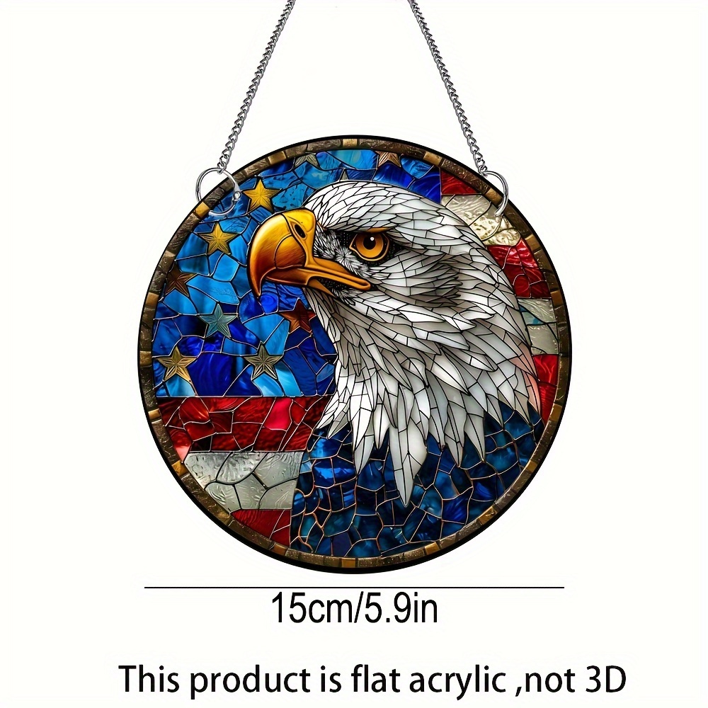 1pc patriotic acrylic suncatcher with american flag design 5 9x5 9in eagle window hanging 4th of july independence day decoration home porch wall decor details 3