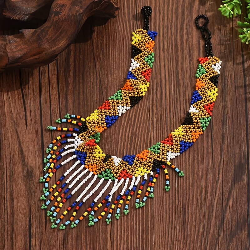 Temu – TEMU Bohemian Ethnic Style Long Woven Tassel Rice Bead Necklace Women’s ( Rice )