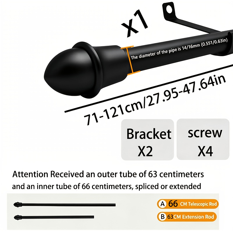 TEMU Plusieurs couleurs au choix (noir, blanc, doré, argenté), petite tringle à rideau/rideau de douche en acier inoxydable, longueur extensible,