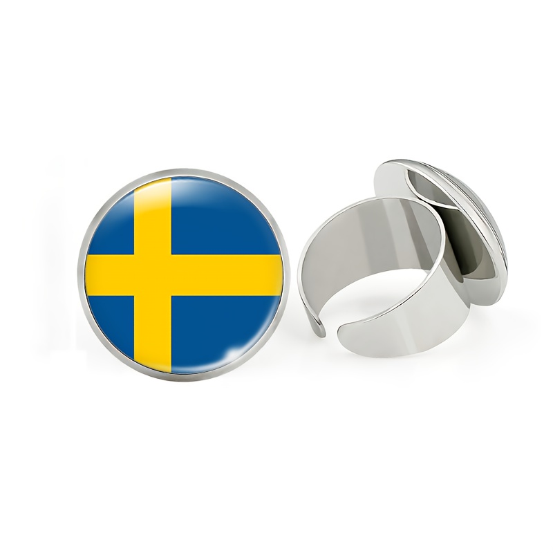 TEMU 1pc Packaging, /women's 25mm Size White Fashion Ring With Adjustable Feature. Featuring A Swedish Flag-inspired In Blue And Yellow, This Simple