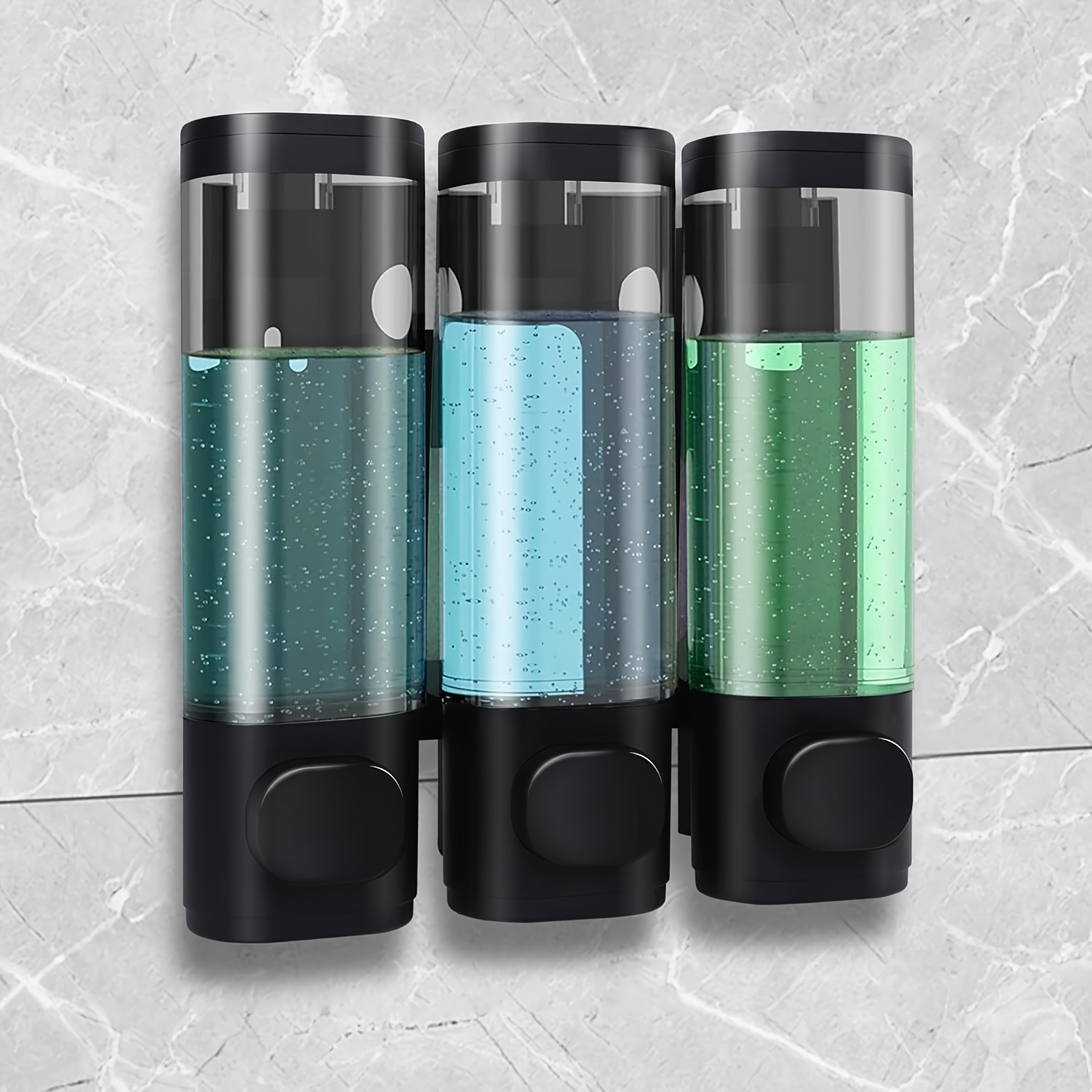 TEMU Shampoo And Conditioner Dispenser, Shower Soap Dispenser 3 Chamber Wall Mounted No Drill Shampoo Dispenser For Shower Wall Mounted Shower Dispenser For Bathroom Hotel Large Capacity With Labels