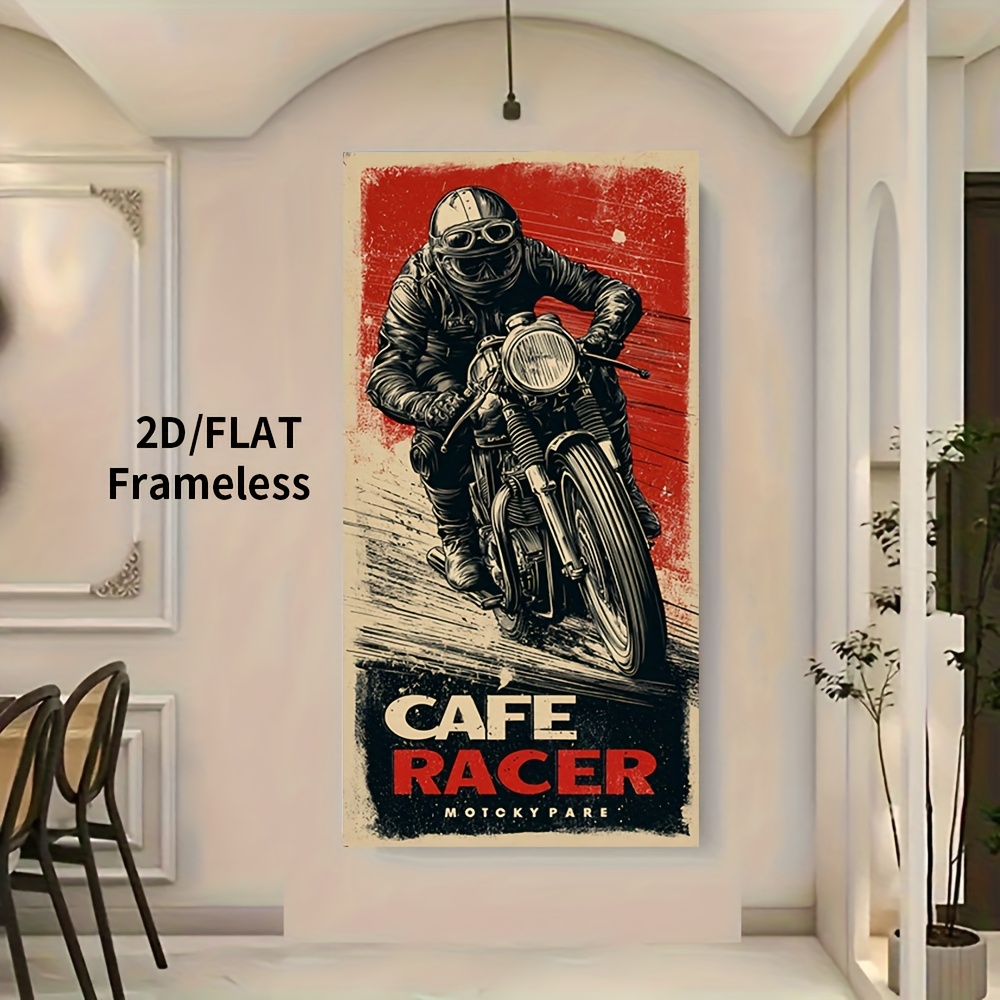 TEMU 2d Flat, 1pc Unframed 2d/flat Cafe Racer Motorcycle Ride Canvas Wall Art Printed Poster, For Bedroom Living Room Kitchen Decor, Wall Decoration,