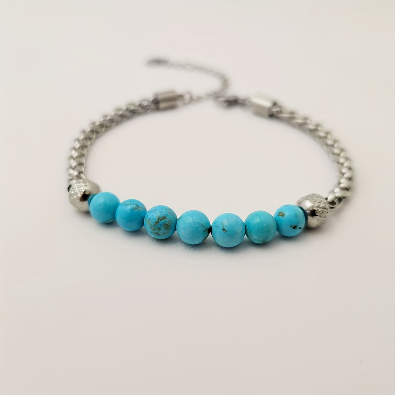 Vintage Style Adjustable Titanium Steel Dragon Bone Chain Bracelet with Synthetic Turquoise Beads