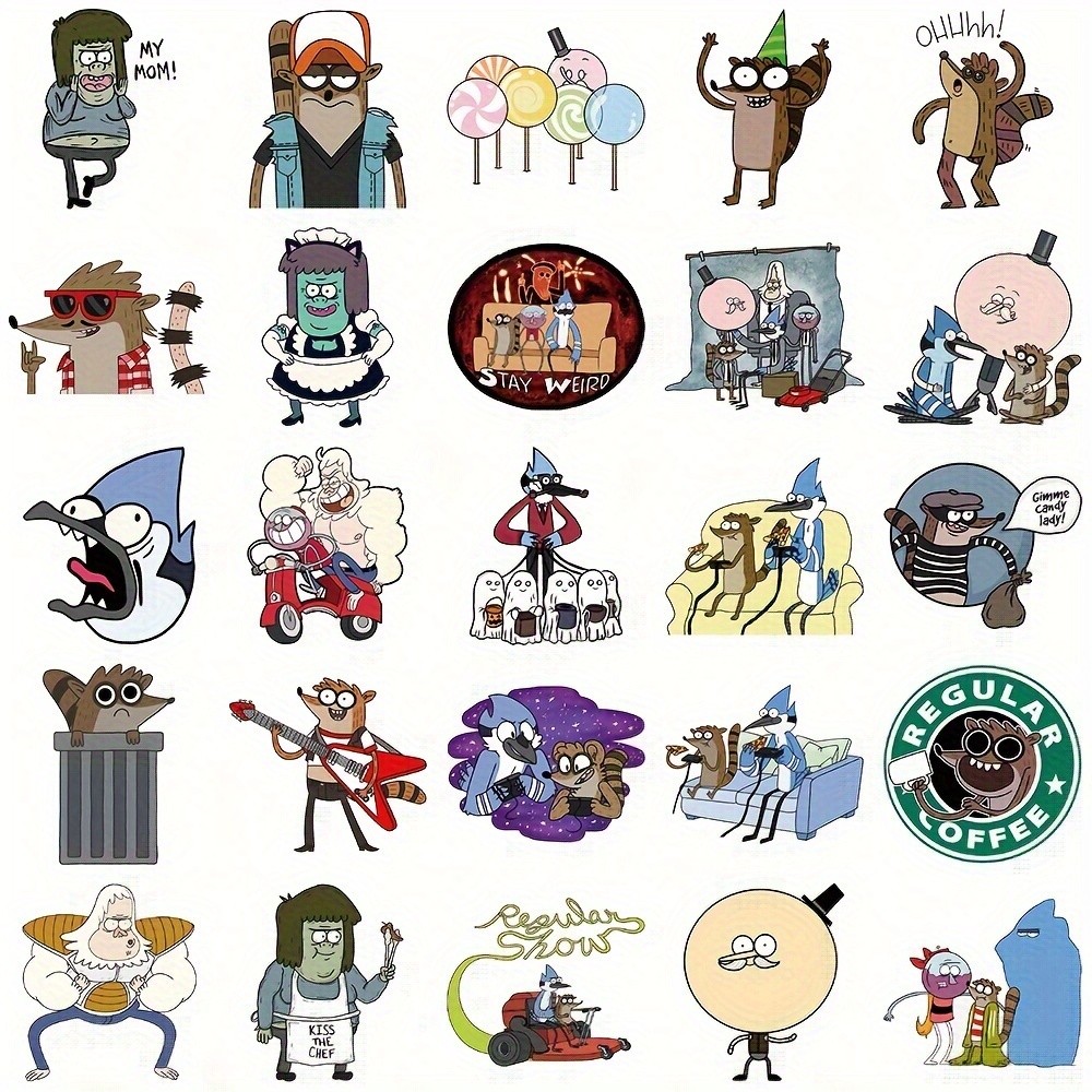 52 piezas de calcomanías regulares del Show - Piel de PVC para portátiles, libretas y tazas - Calcomanías duraderas y adhesivas con tema de dibujos animados para decoración y regalos