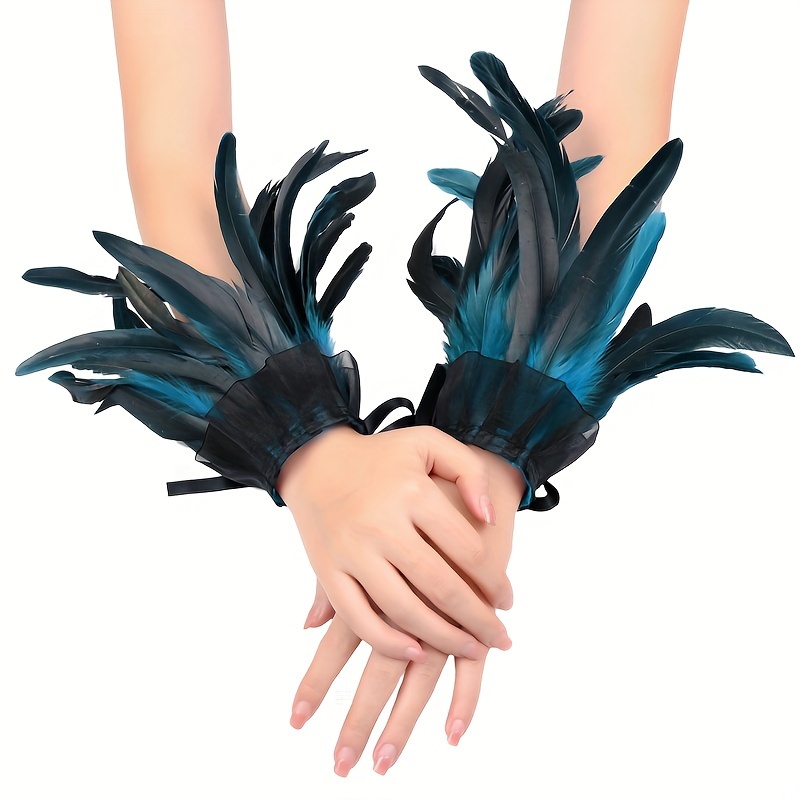 TEMU Guanti da donna in piume e pizzo per Halloween, gotici, natalizi, rave, , punk, matrimoni e feste, accessori 2 pezzi