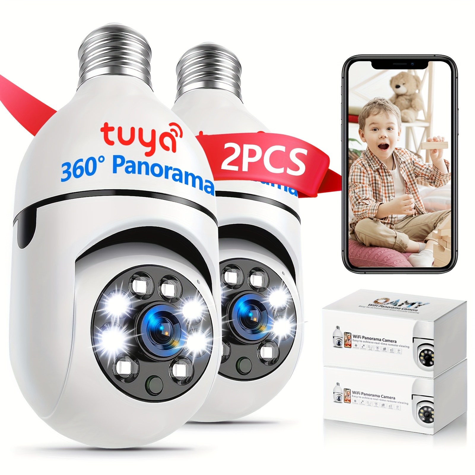 

2pcs Light Bulb Security Camera, With 360° Panoramic View And Hd Full-colour Night Vision, Connecting To The App Via 2.4g Wifi For Motion Alerts And Two-way Communication.