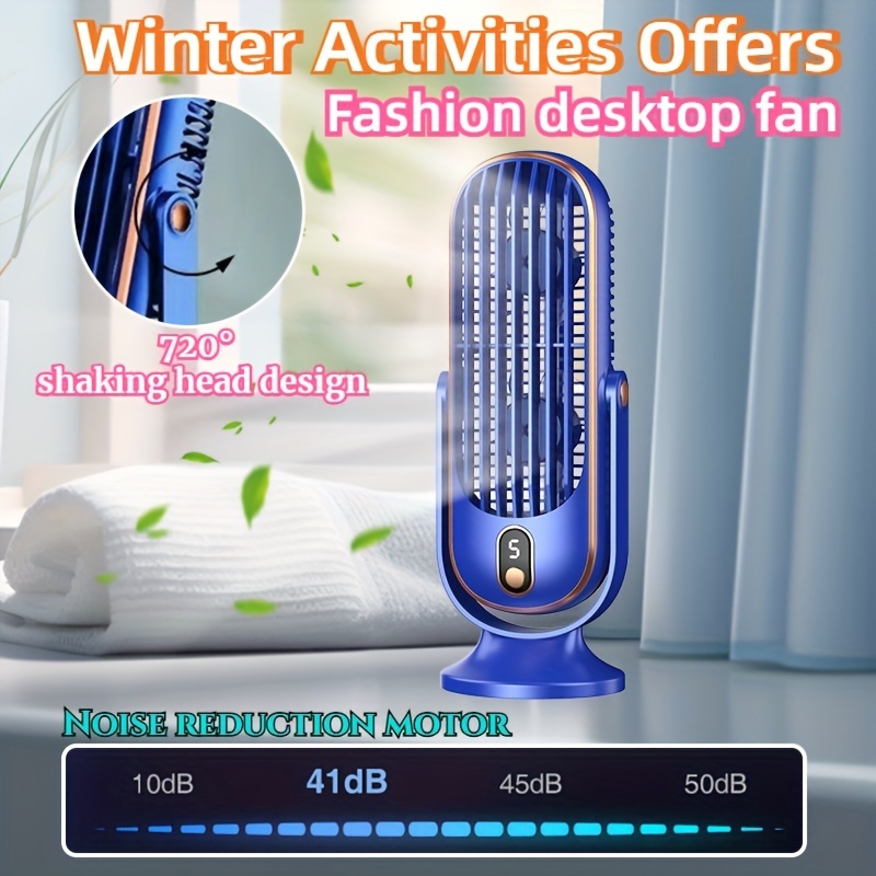 1pc portable dual   with large battery 5 speed   table fan 720 oscillating usb rechargeable lithium battery powered cooling fan for home   camping outdoor rv   adjustable angle button control plastic material ideal for christmas and valentines gift details 5