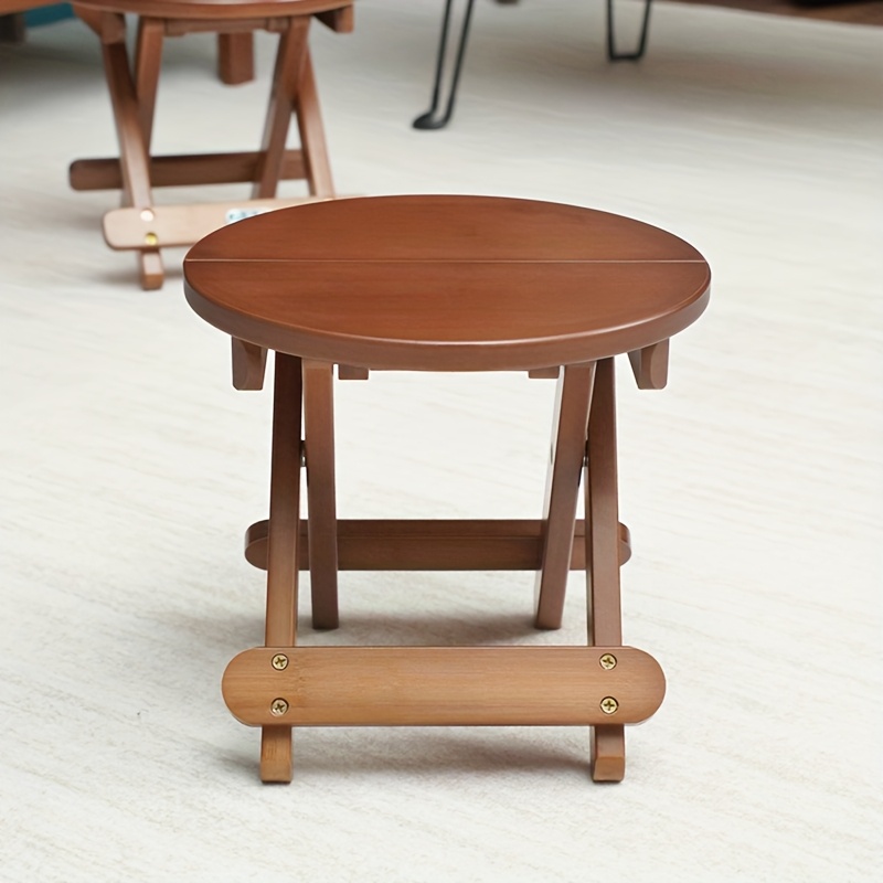 1pc portable folding small round stool travel train small stool fishing stool leisure stool bamboo stool Product details 3