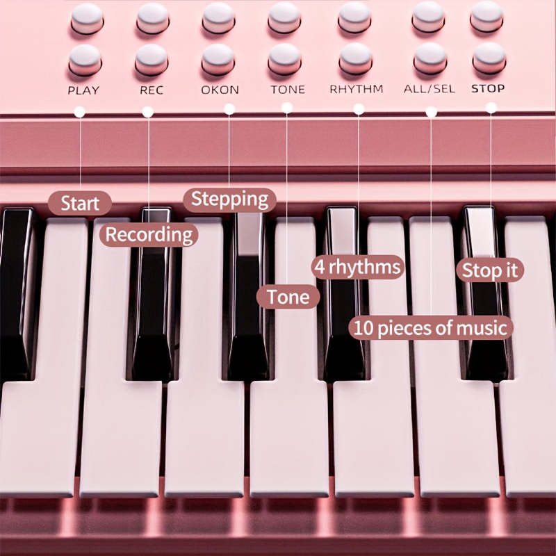  keyboard key multifunction early education musical instrument beginners piano for boys girls finger music playset ideal for christmas halloween birthday gift battery usb powered abs material rose red options details 7