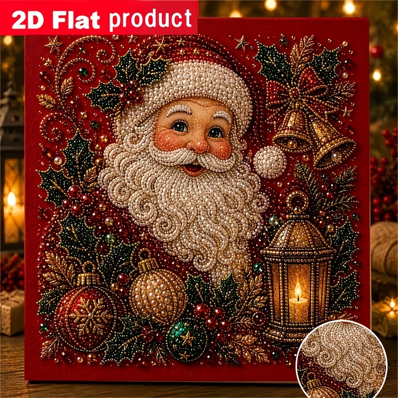 TEMU New Colored Diamond Painting Kit, Santa Claus With Christmas Decorations On Red Background, Suitable For Beginners, Home Or Office Wall Decor,