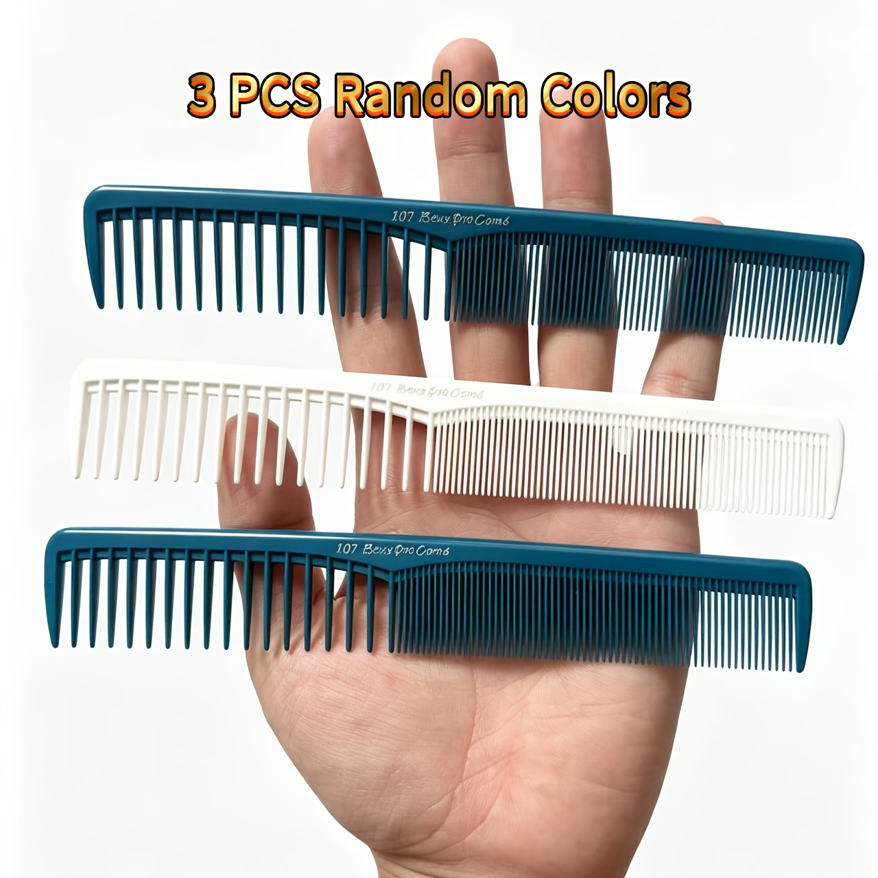 TEMU Set da 3 pettini in plastica a uso 107 in colori casuali, pettini professionali per acconciature da parrucchiere per uso in salone e a casa.