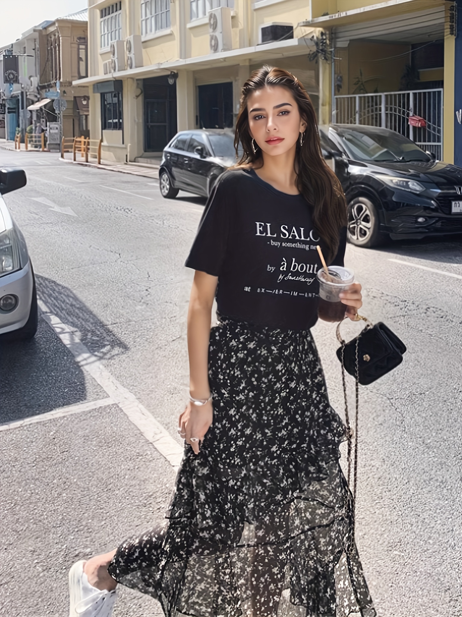 Fashion Elegant Floral Chiffon Maxi Skirt Floral Chiffon Circle