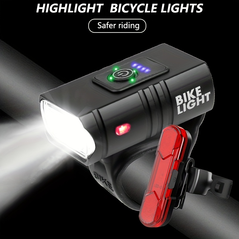 TEMU 1pc/ And Rear Lights Rechargeable, Bicycle Headlight And Taillight, Safety Flashlight Warning Rear Flash Light For Night Riding