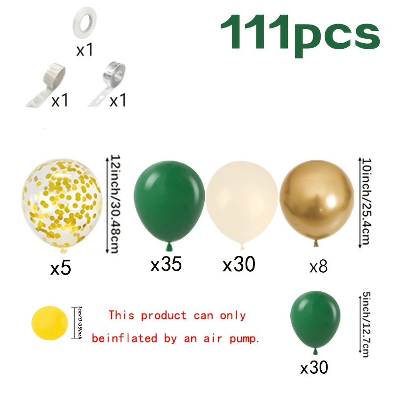 TEMU Green Balloons Garland Arch Kit, 111pcs Dark White Golden Metallic Balloons For Birthday Party Wedding Party Anniversary Graduation Decorations