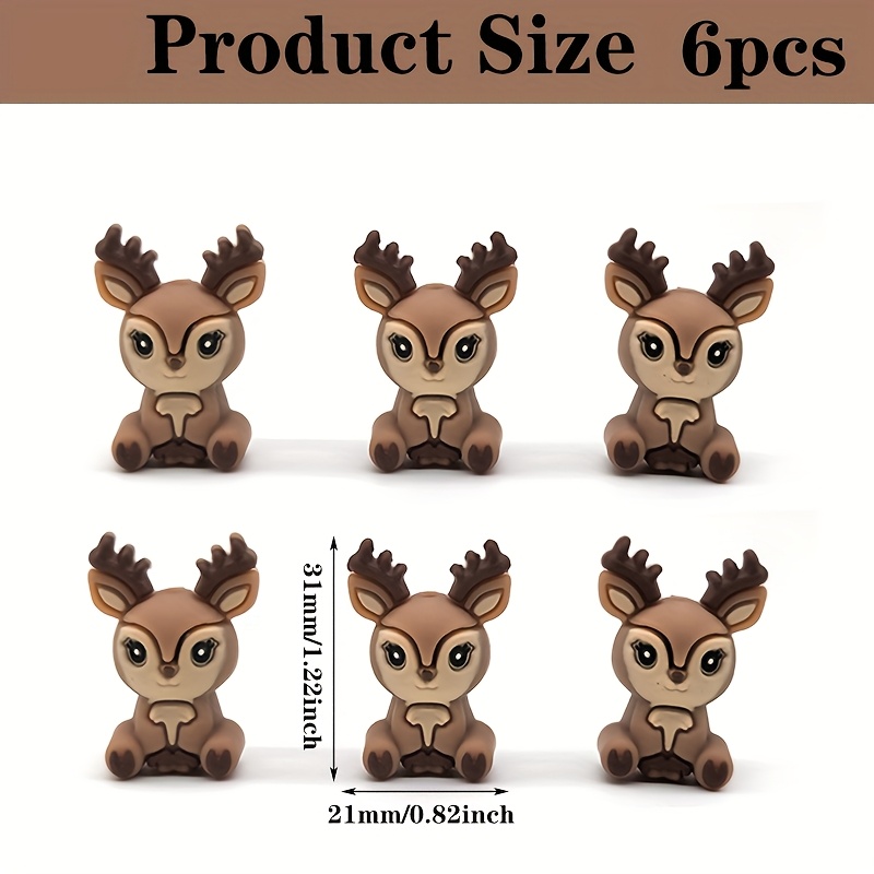 Image of 6 Silicone Beads, Christmas-themed Focus Beads In Elk Shapes, Loose Spacer Beads Suitable For Diy Enthusiasts To Make Decorative Pens, Daily Home Decorations, Party Ornaments And Holiday Gifts