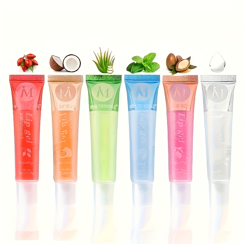 set of 12 moisturizing transparent lip gloss ve   argan mint aloe coconut flavors transparent lip plumping oil gift set containing plant squalene details 4
