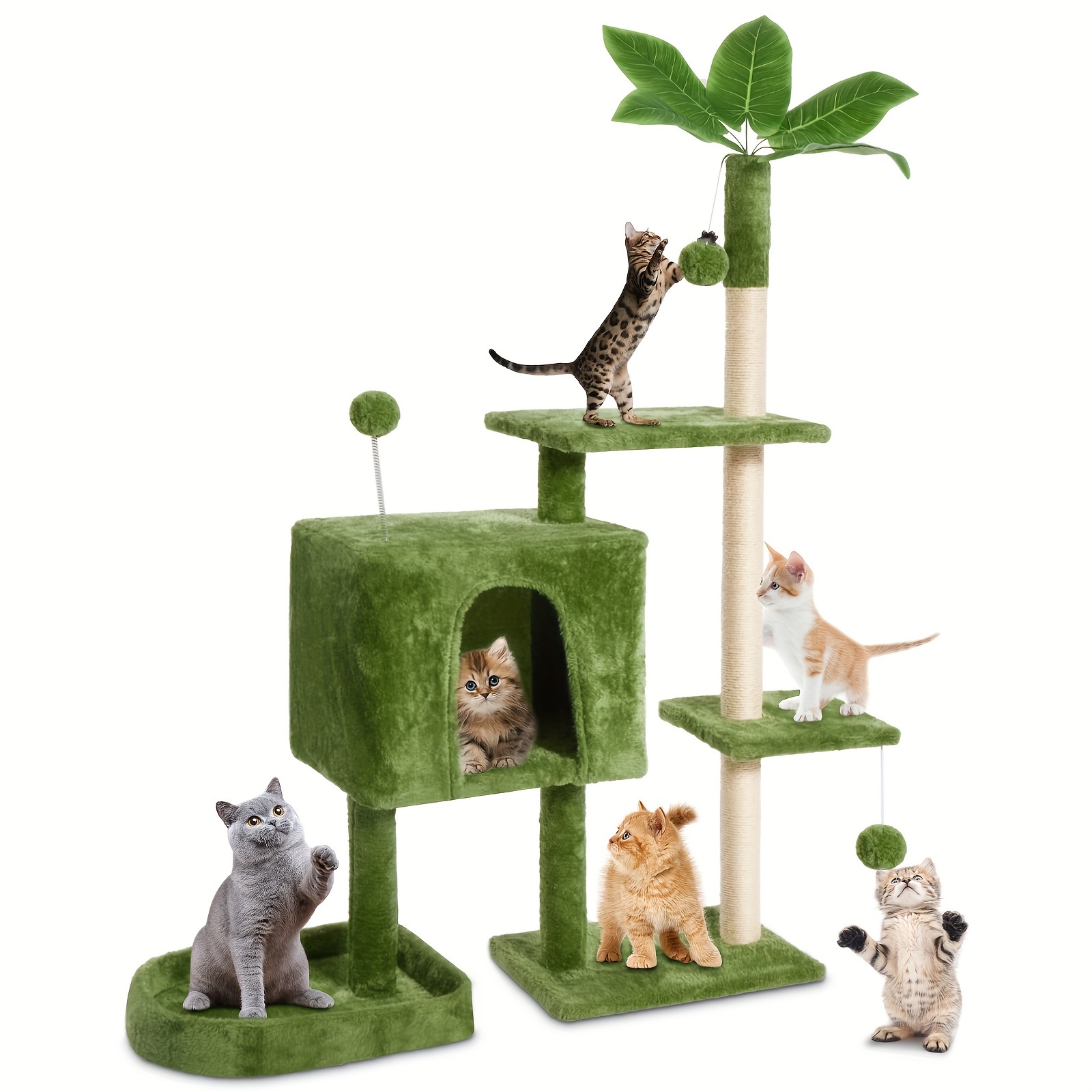 

Diy Rotatable Cat Tree Tower With Green Leaves - , Easy For Indoor Cats, Cat Tree Tower For Large Cats