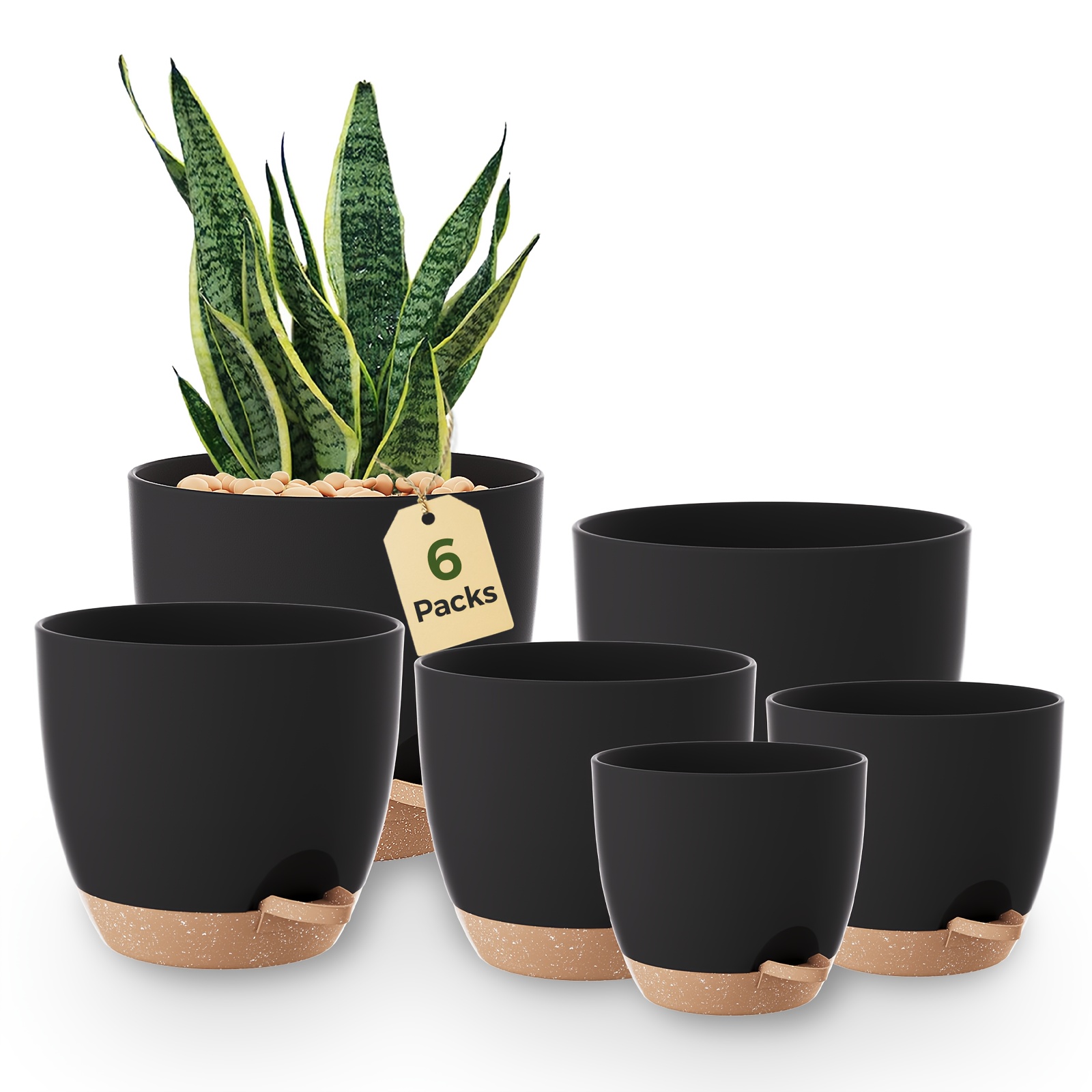 TEMU Bamworld Plastic Flower Pots With Saucers And Drainage Holes, Self Watering Plant Pots Indoor Set Of 6, 12.7/14/15.2/16.5/17.8/20.3 Cm For