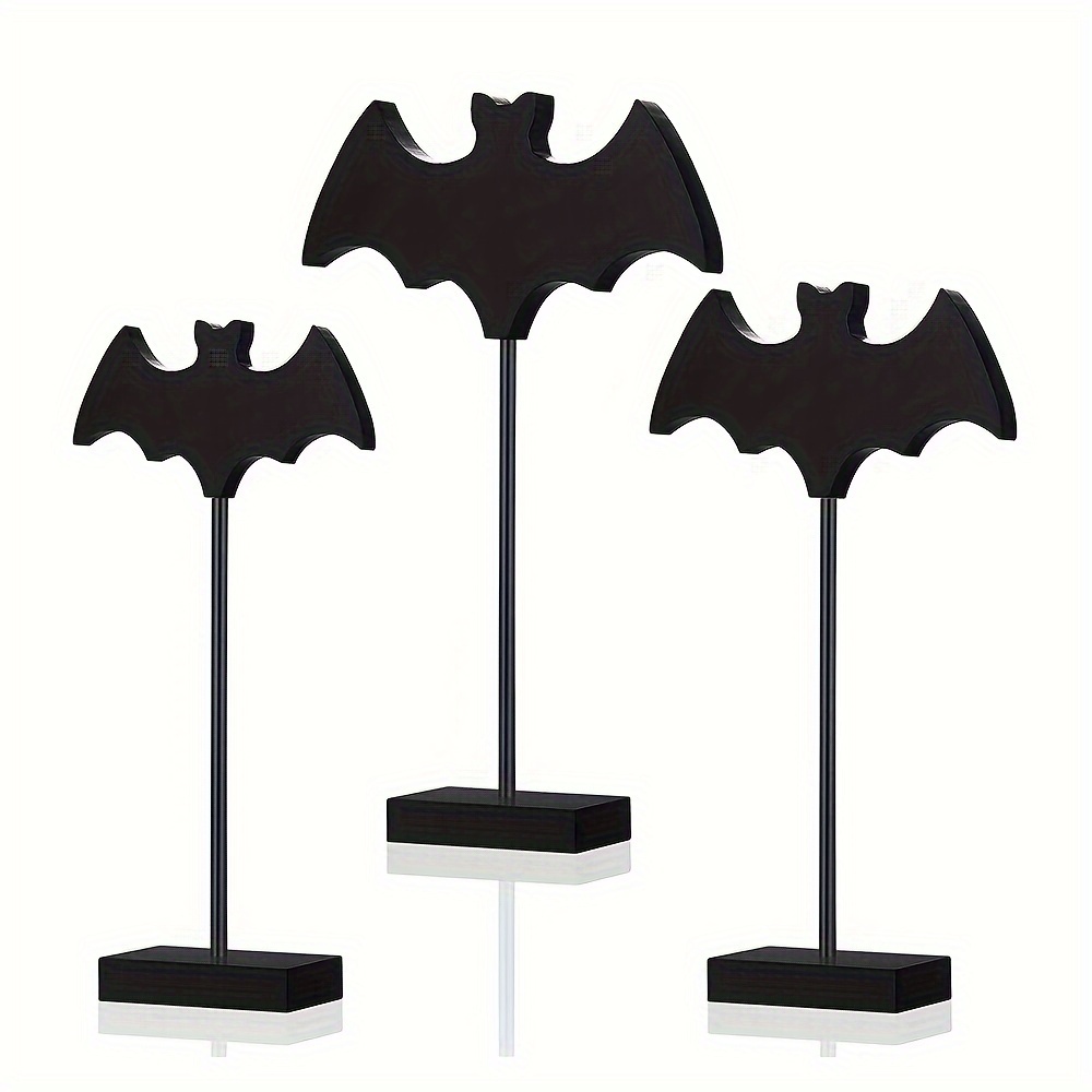 

Halloween Wooden Bat Decor Set Of 3, Tiered Tray Stand Blocks Farmhouse Country Tabletop Accents For Seasonal Home Festival Decorations, Manufactured Wood Construction, No Electricity Required