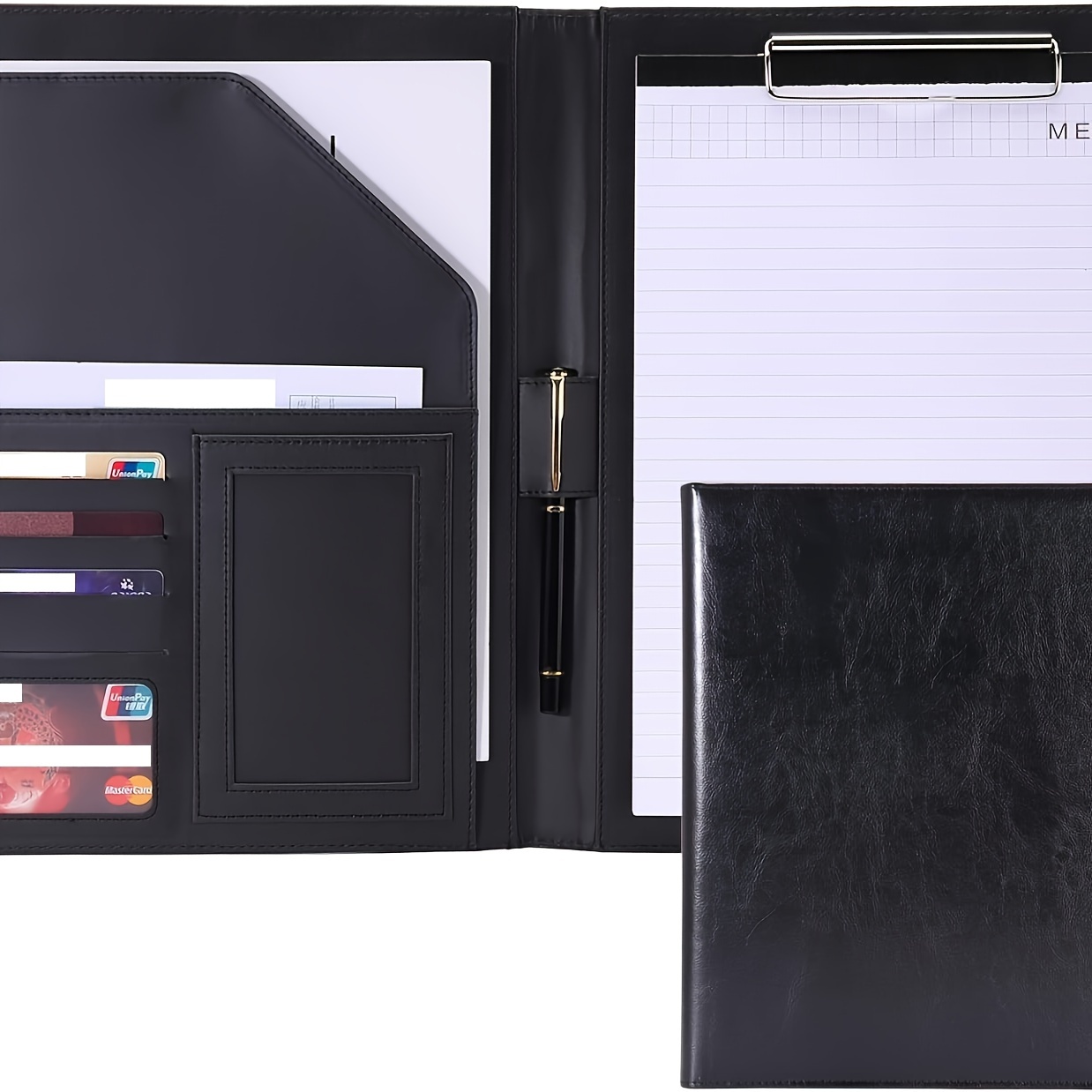 TEMU Leather Clipboard Folder With & Organizer, Business Card Holder, A4 Letter Size, Pen Loop, And Smartphone Pocket - Professional Office Accessory Kit