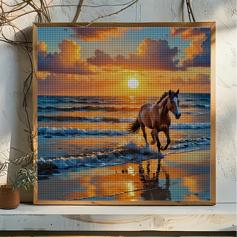 Galloping Horse at Seaside Sunset Cross-Stitch Kit