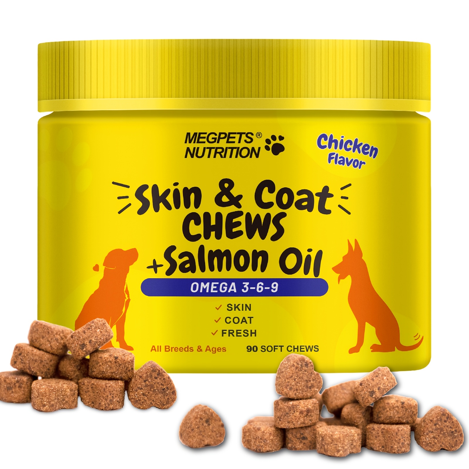 TEMU [90 Days Supply] 3 Dog Chews, 90 Count - Skin And Coat Supplement With Probiotics For Itchy Relief | Dogs Ear, Skin & , All Ages Suitable