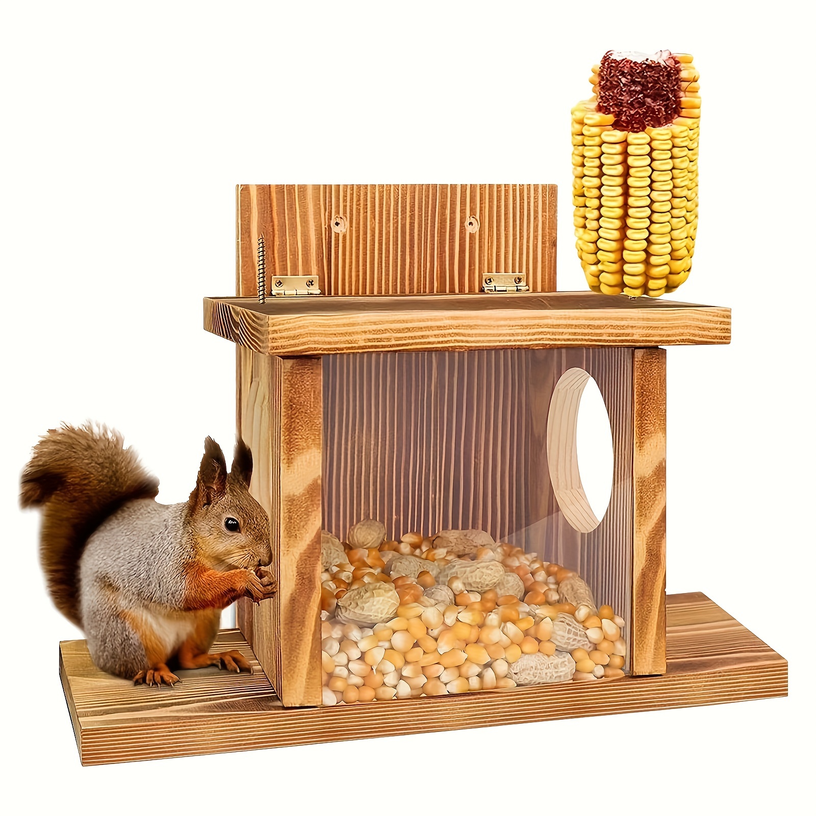 

Squirrel Feeder House - Outdoor Hanging Wooden Garden Nut Feeder Station With Extended Platform And Corn Cob Holder