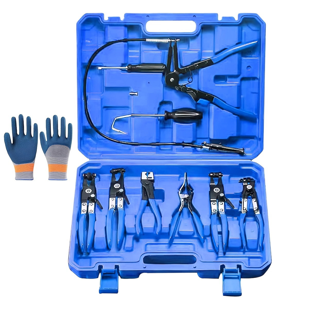 TEMU 9pcs Hose Clamp Pliers, Long Reach Wire Spring Hose Clamp Pliers Remover For Automotive Coolant Radiator Heater And Water Hose Flat Or Large Clamps (red And Blue)