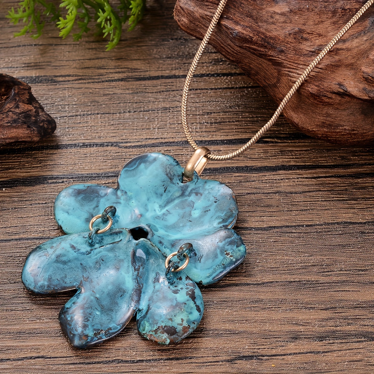 vintage bohemian style blue floral pendant necklace alloy Temu