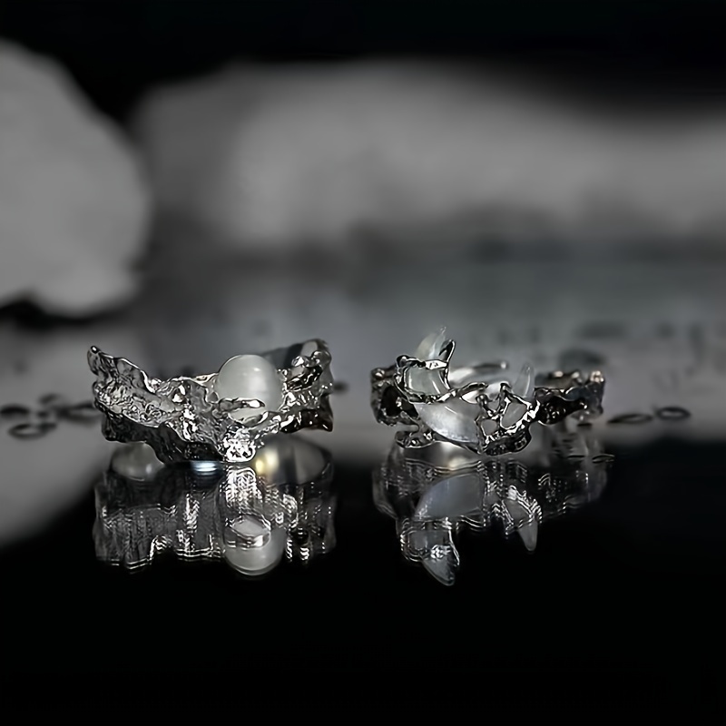 Sun & Moon Couple's Adjustable Open Alloy Statement Ring