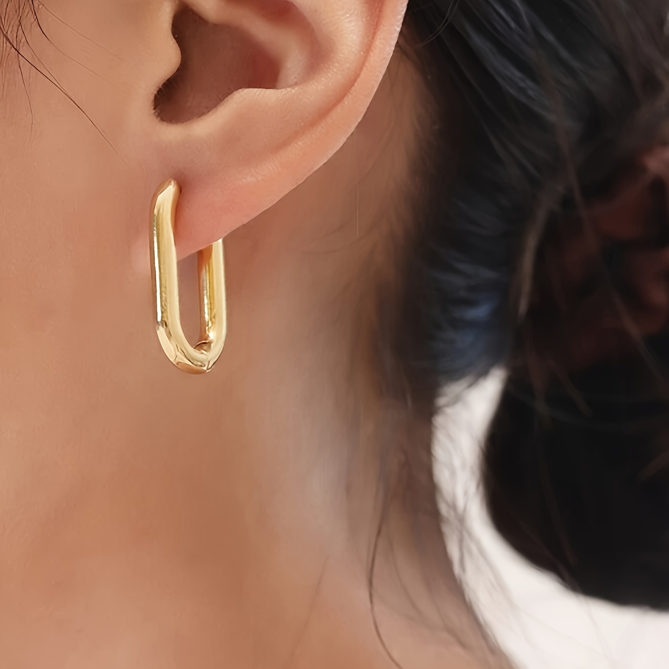 Vintage Style Rectangular Hoop Earrings, Polished Metal Ear Buckles