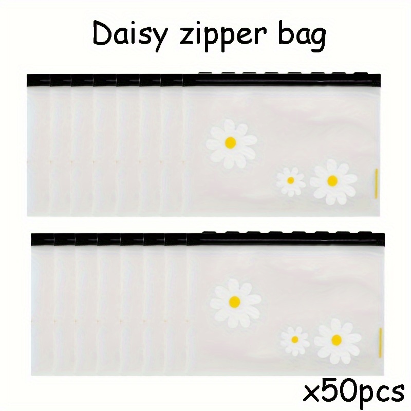 

50pcs Daisy Print Zipper Bags - Translucent Frosted Storage Pouches For Gifts, Crafts & Home Organization (6.69" X 17cm) Tissue Paper For Gift Bags Bags For Crafts