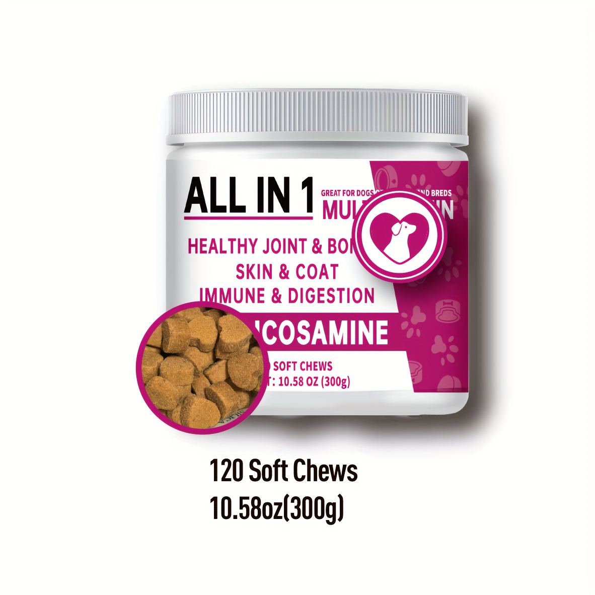 TEMU Multivitamins For Dogs, Digestive Health, Joint, Hip, Skin And With Probiotics, Enzymes, Dog Supplement Soft Chew