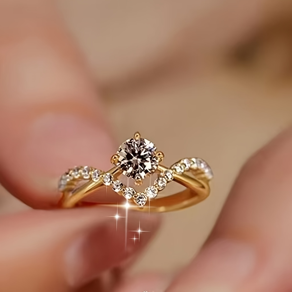 Image of 1 Carat Classic Genuine Cubic Synthetic Zirconia Adjustable Open Wedding Engagement Ring For Women, Shiny Synthetic Zirconia Bridal Wedding Ring, Exquisite Fashion Jewelry For Ladies