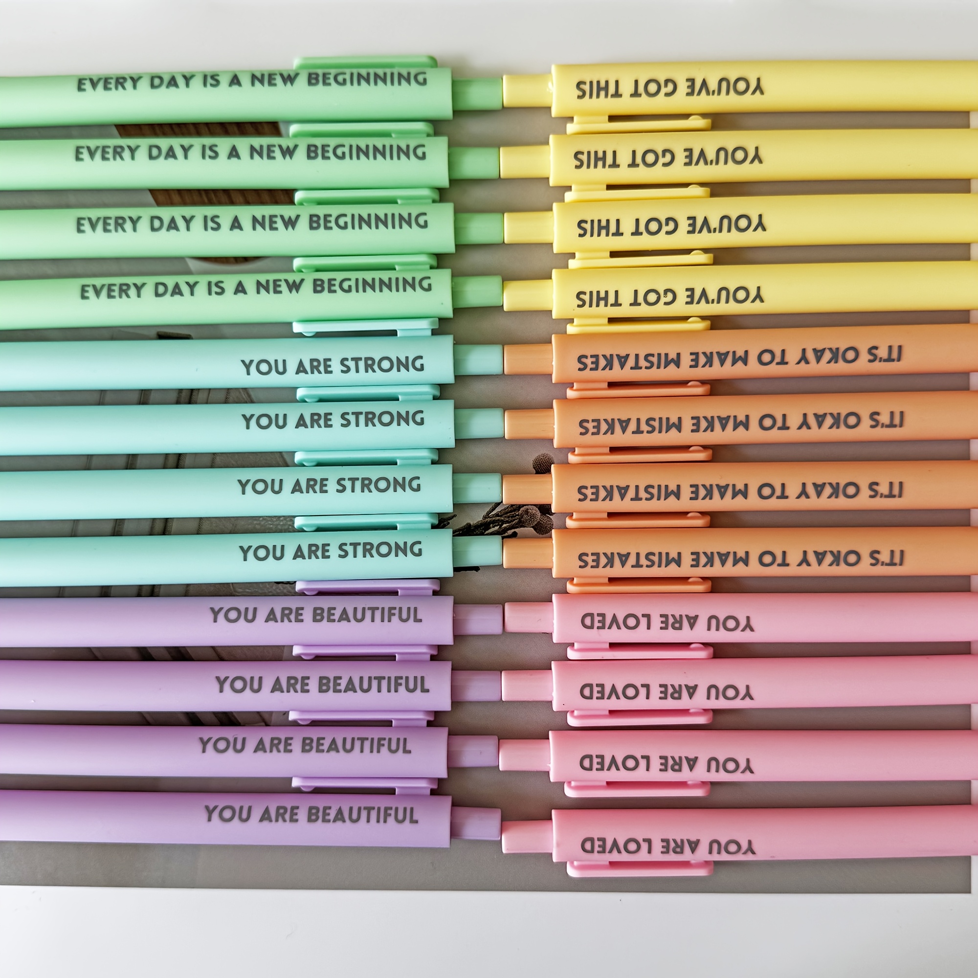 24pcs Pastel Motivational Inspirational Encouraging Pen Set - Retractable Happy Positive Pens, Black Ink, , Rubber Finished Ball Pens - Colorful & Cute Pens For Journaling, Writing Supplies