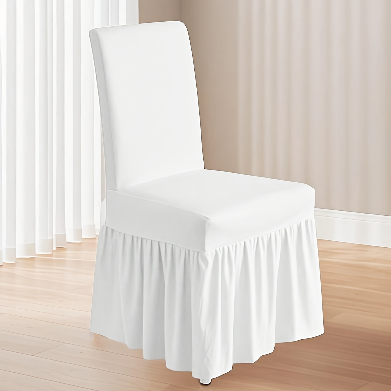 TEMU 1/4-pcs Solid Color Y Fiber Fabric Long Skirted Chair Covers, Full Coverage, Non-slip, Durable, Washable, Elastic And Stretchable, , Universal