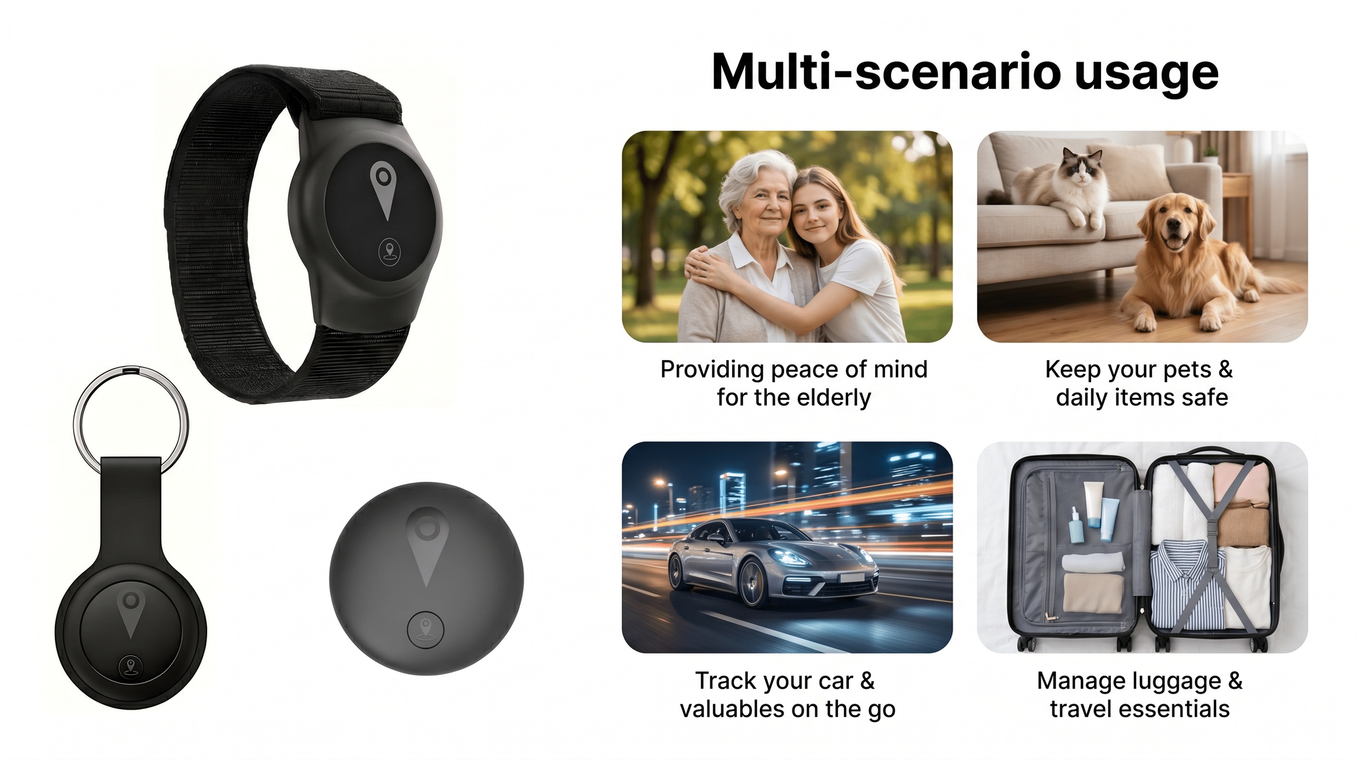 Real-time GPS-trackingapparaat specifiek ontworpen voor senioren - Compatibel met iOS en Android, inclusief draagbare polsband en sleutelhangerhouder, wereldwijde anti-verlies apparaat, geen maandelijkse kosten of SIM-kaart vereist, geschikt voor senioren en andere items.