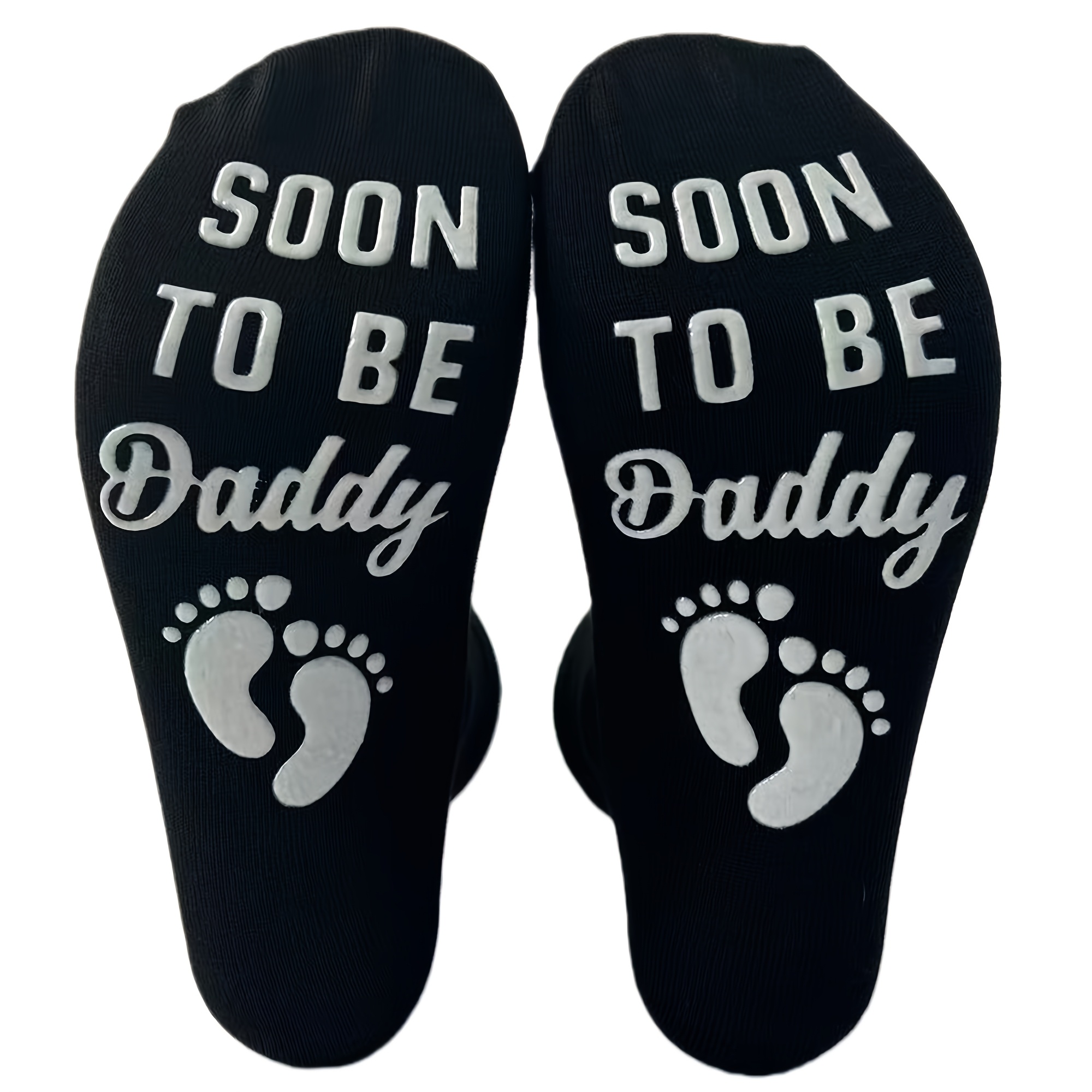 TEMU 1 Paire de Chaussettes de Sol Antidérapantes Commémoratives " Papa", Exclusives, avec Collage Noirs et Texte Blanc " Papa", Base Noire Cool et
