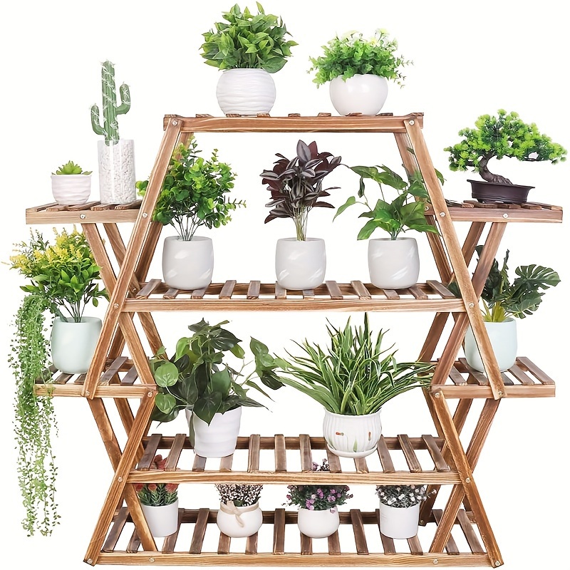 TEMU Grand Support de Plantes en Bois d'Inspiration Vintage avec Étagères Multiples - Utilisation Intérieure/Extérieure pour Salon, Balcon, Patio et