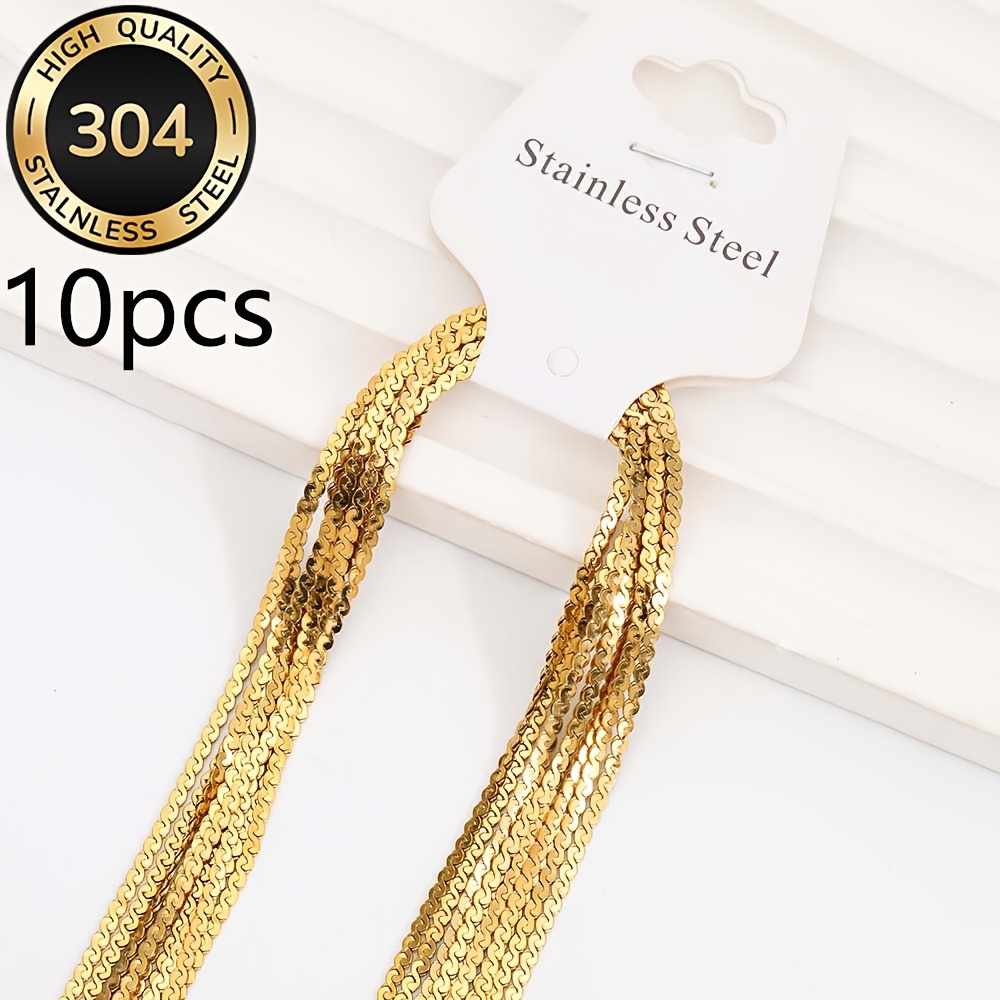 TEMU 10pcs Set - 304 Stainless Steel Necklace Chain - Flat S-chain - Link Chain With Lobster Clasp - Simple - Durable - Classic Fashion - Lightweight