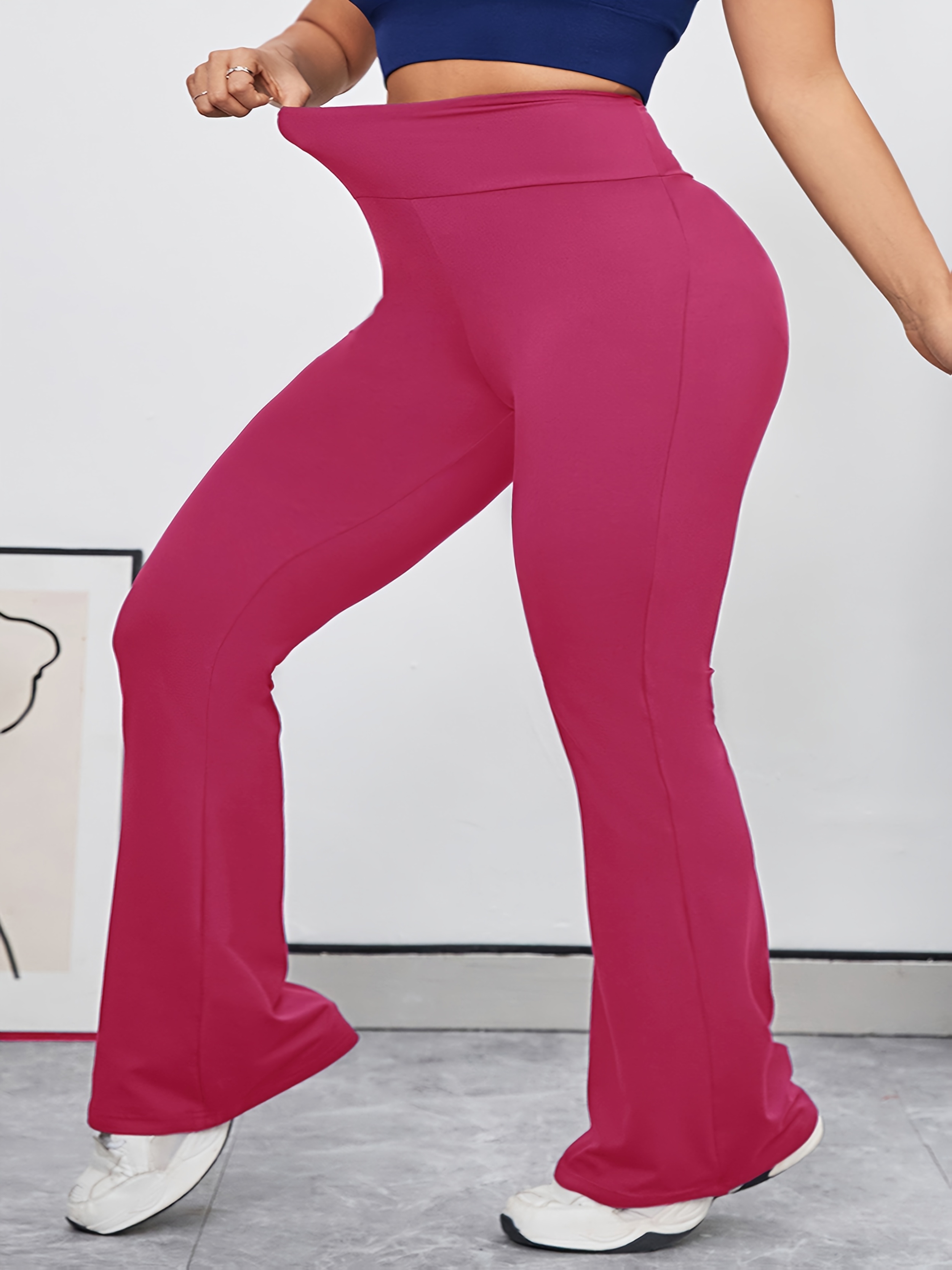 Plus Size Women's Fashion High-Waist Flare Leggings - Stretchy & Comfortable, Heather Gray, Perfect for Running & Casual Outdoor Activities, Machine Washable